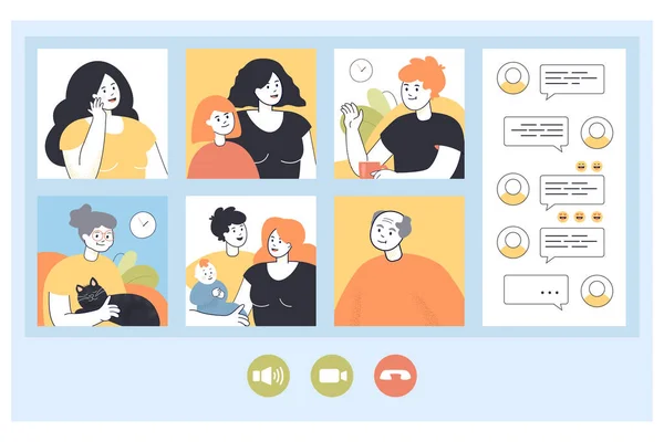 Una Grande Famiglia Che Videochiamate Casa Telefono Computer Genitori Con — Vettoriale Stock