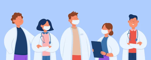 Cartoon Professionelles Krankenhaus Team Von Ärzten Flache Vektorabbildung Klinikpersonal Masken Vektorgrafiken