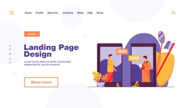Diş hekimi hastaya internetten danışmanlık yapıyor. Akıllı telefon, sağlık, doktor düz vektör çizimi. Pankart, web sitesi tasarımı veya iniş web sayfası için stomatoloji ve dijital teknoloji kavramı