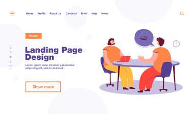 İK yöneticisi, iş görüşmesinde adayla konuşuyor. Düz vektör çizimi. Çizgi film çalışanı ya da işverenle iş arayan biri. Kariyer ve iş konuşması kavramı