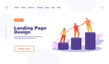 Akıl hocası, genç çalışanların büyüyen bar çizelgesinin tepesine tırmanmasına yardım ediyor. Takım el ele tutuşup üst kata çıkıyor. Danışmanlık, takım çalışması, profesyonel destek kavramı için vektör illüstrasyonu