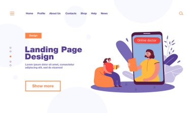 Online terapi seansındaki hasta. Büyük bir telefon ekranındaki kadın karakter, düz vektör illüstrasyonunu not alan kadın. Çevrimiçi terapi, afiş için ruh sağlığı konsepti, web sitesi tasarımı veya iniş sayfası