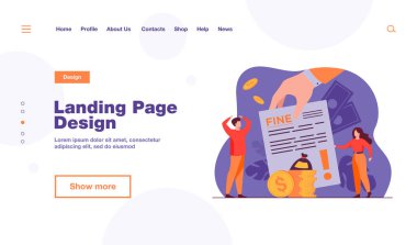 Küçük insanlar düz vektör çizimi olan kağıt çarşaf alıyorlar. Trafik faturasını, belediye vergisini ya da park ücretini ödeyen çizgi film karakterleri polisten ceza olarak. Mali malt ya da ceza kavramı