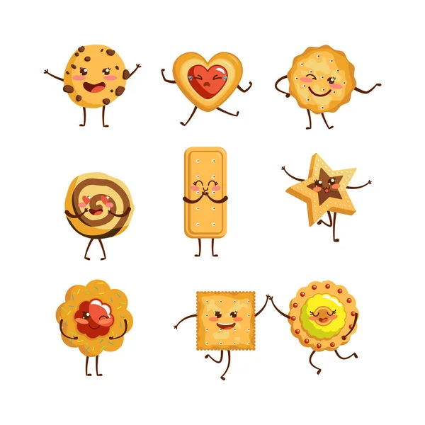 Niedliche Cookie Cartoon Charaktere Vektor Illustrationen Eingestellt Verschiedene Lustige Kekse — Stockvektor