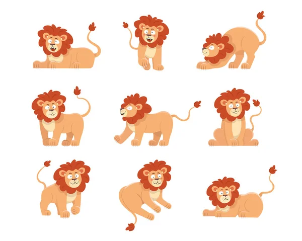 Mignon Jeu Illustrations Vectorielles Personnages Dessins Animés Lion Collection Dessins — Image vectorielle