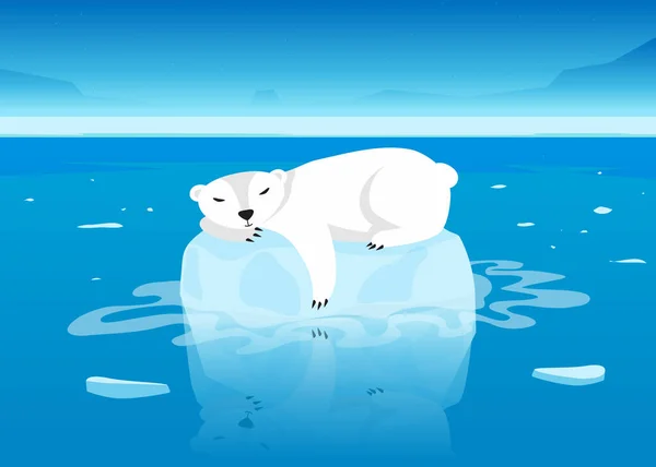 Cute Niedźwiedź Polarny Charakter Śpi Pływającym Lodowcu Oceanie Biały Ssak — Wektor stockowy