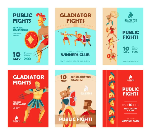 Event Brochure Ontwerpen Met Gladiatoren Vechten Levendige Promotie Voor Toernooi — Stockvector