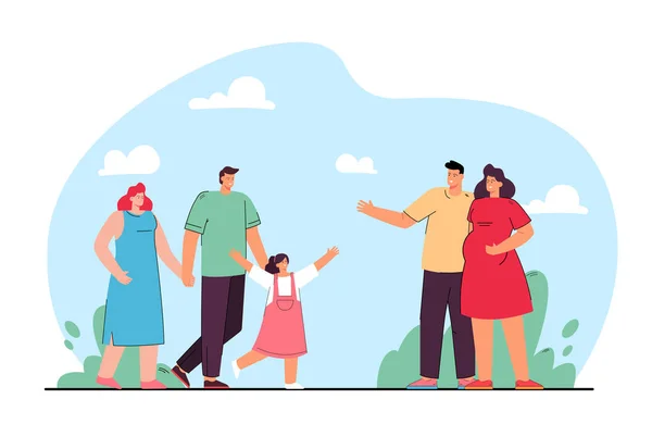 Vänskap Familjer Platt Vektor Illustration Par Väntar Barn Och Föräldrar — Stock vektor