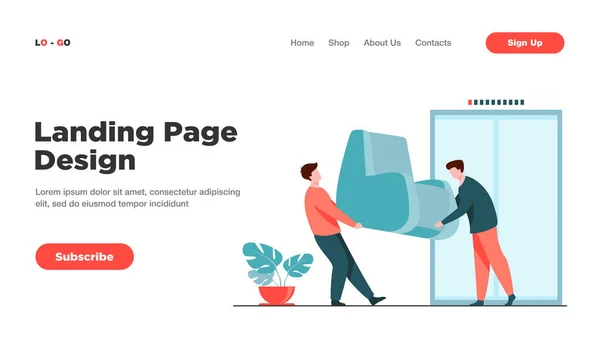 Yükleyiciler Taşınırken Mobilya Taşıyor Asansör Düz Vektör Çiziminde Iki Adam — Stok Vektör
