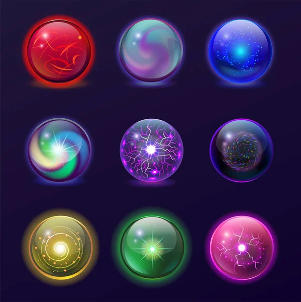 Magic Balls Illustration Set Energy Mysterious Globes Magical Crystal Glass — Stock Vector