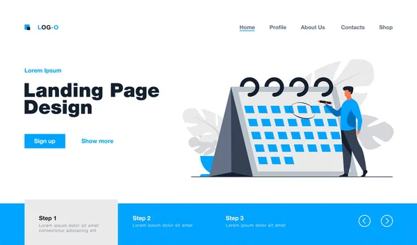 Yönetici Planlama Etkinliği Takvim Sayfası Düz Vektör Illüstrasyonunda Adam Işaretleniyor — Stok Vektör
