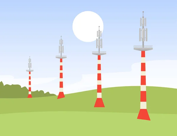 Πύργοι Μετάδοσης Μεταλλικού Σήματος Στο Πεδίο Δίκτυο Επίπεδη Διανυσματική Απεικόνιση — Διανυσματικό Αρχείο
