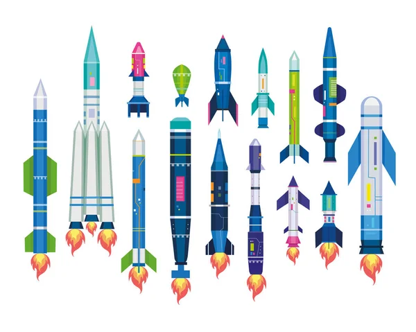 Missile Set Air Ballistic Strike Vector Illustration Rocket Bomb Warhead — Stock Vector