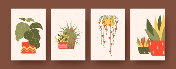 Set Contemporary Art Posters Floral Theme Vector Illustration — ストックベクタ
