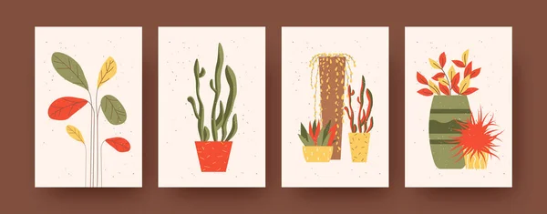 Set Contemporary Art Posters Plants Flowers Vector Illustration — ストックベクタ