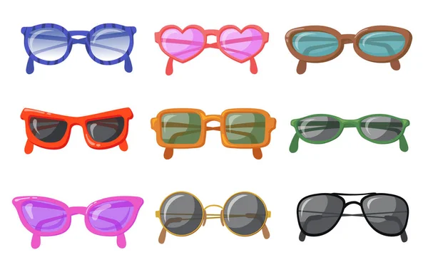 Gafas Sol Colorido Conjunto Llanta Forma Corazón Redondo Aviador Ojo — Vector de stock