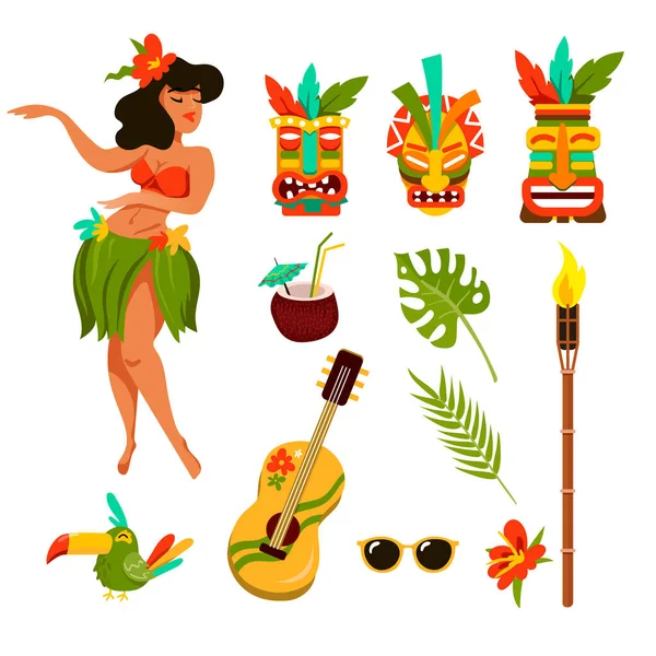 Symboler För Hawaii Vektor Illustration Set Kollektion Traditionella Element Hawaiian — Stock vektor