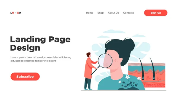 Liten Hudläkare Undersöker Torr Hud Platt Vektor Illustration Abstrakt Epidermis — Stock vektor