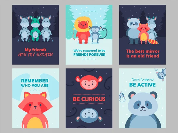 엽서에는 삽화가 영감을 인용구를 사용하는 아이들을 귀여운 원숭이 기린등 색깔의 — 스톡 벡터