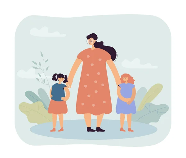 Woman Reconciling Children Vector Illustration Female Characters Trying Make Peace — Stock vektor