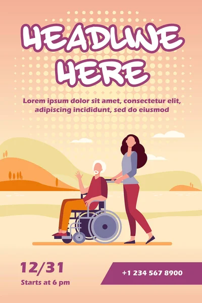 남자와 휠체어를 일러스트로 봉사자 Disability Banner Website Design Landing Web 스톡 벡터