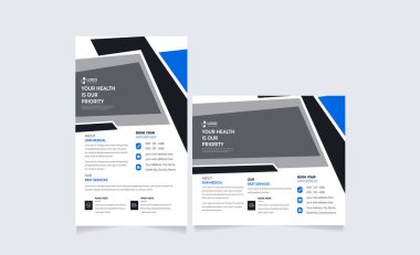 Kurumsal sağlık hizmeti kapağı, arka sayfa a4 şablon tasarımı ve rapor ve tıbbi broşür tasarımı, broşür, ilanı, vektör illüstrasyonu için düz simgeler