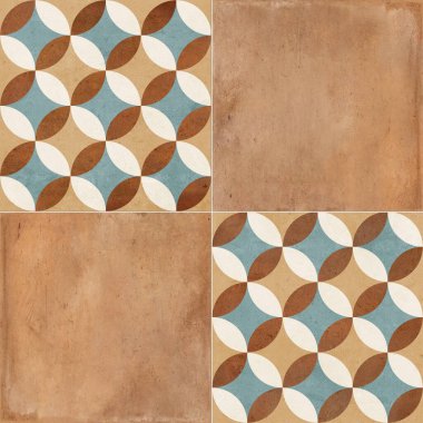 cotto geometri pattern and cement texture, floor tile design clipart