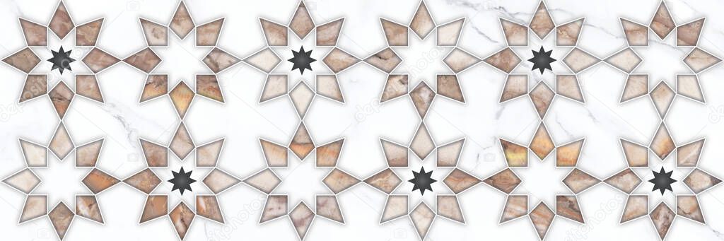 Beige star pattern and white marble stone texture