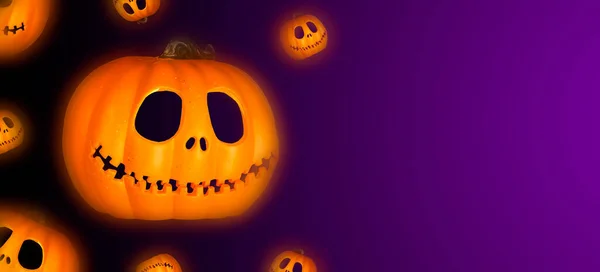 Μεμονωμένη κεφαλή κολοκύθας Jack-o-lantern close-up σε βιολετί μαύρο φόντο — Φωτογραφία Αρχείου