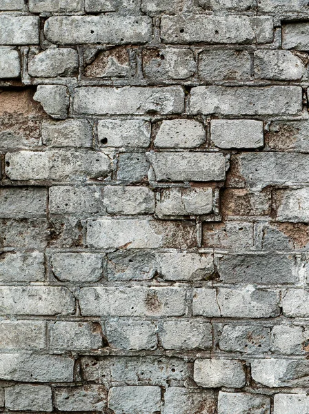 Parede de tijolo texturizado velho cinza com rachaduras para fundo — Fotografia de Stock