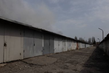 04-19-2022 A warehouse was destroyed by Russian shells on the outskirts of Kharkiv Ukraine