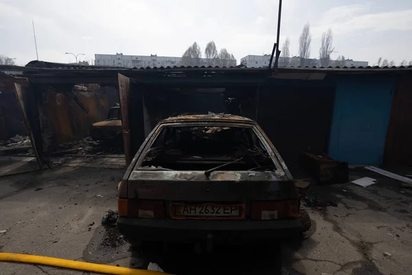 2022 Warehouse Destroyed Russian Shells Outskirts Kharkiv Ukraine — Fotografia de Stock