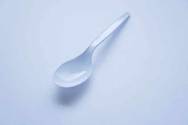 White Disposable Plastic Spoon Used Eating Isolated White — Stock Photo, Image