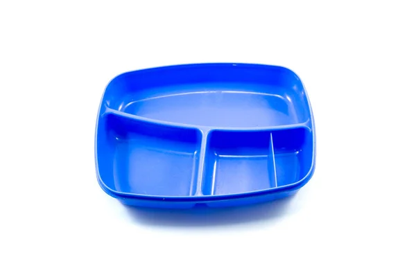 蓝色塑料午餐盒 白色底座隔离 食品容器 — 图库照片