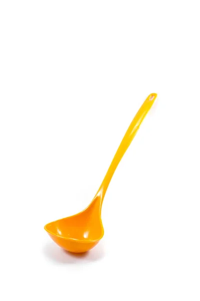 Yellow Ladle Used Scoop Soup Isolated White Background — Stock Photo, Image