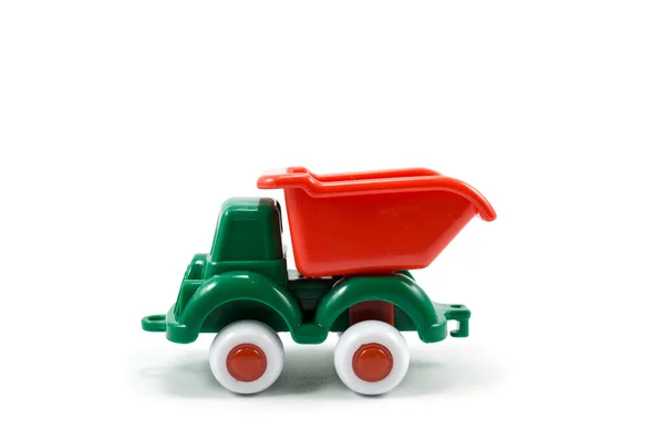 Caminhão Mineração Brinquedos Plástico Tinta Verde Isolado Fundo Branco — Fotografia de Stock