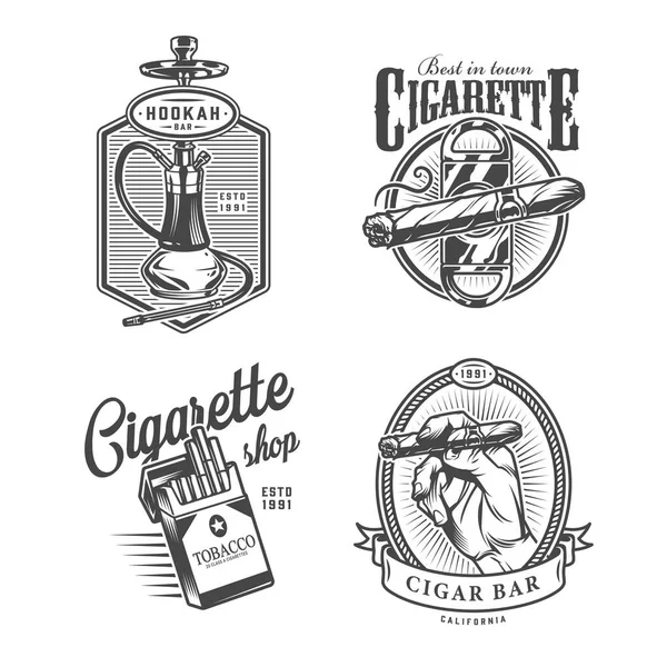 Vintage Monochrome Lounge Bar Label Hookah Cigar Guillotine Pack Powerdly — 스톡 벡터