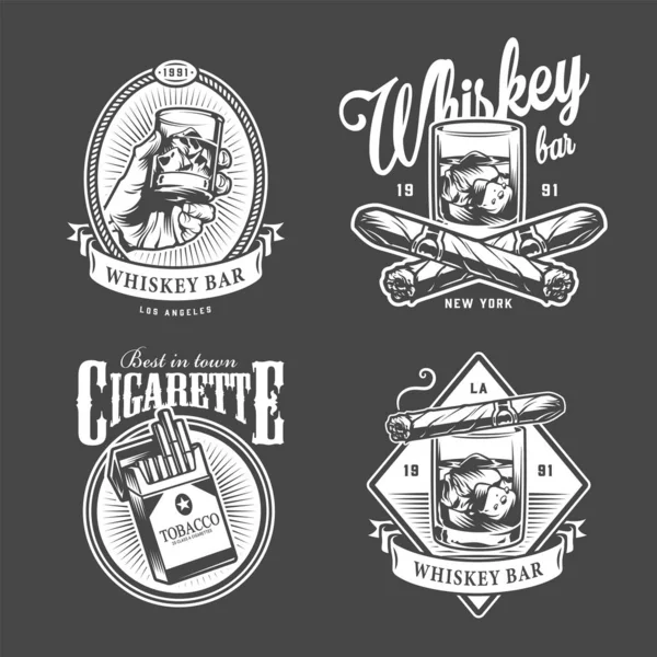 Logotypes Club Vintage Hommes Avec Inscriptions Verres Cigares Whisky Paquet — Image vectorielle