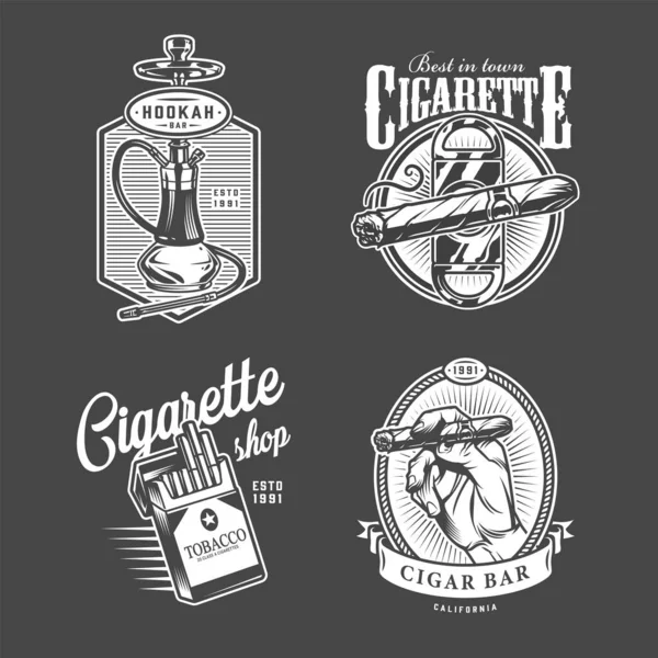 Logotipos Vintage Narguile Barra Cigarros Con Paquete Guillotina Cigarros Shisha — Archivo Imágenes Vectoriales