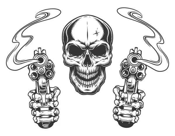 Crâne Visé Avec Deux Revolvers Illustration Vectorielle — Image vectorielle