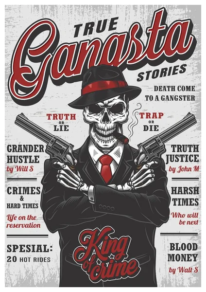 Revista Esqueletos Gangsta Com Revólveres Ilustração Vetorial —  Vetores de Stock