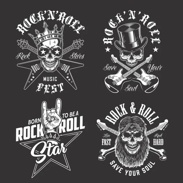 Conjunto Emblemas Rock Roll Estilo Retro Vintage Ilustração Vetorial —  Vetores de Stock