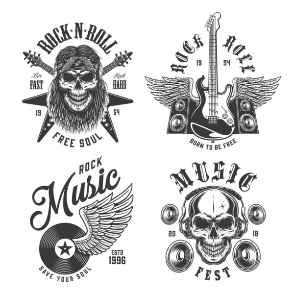 Rock Roll Emblems Set White Background Vector Illustration — Stock Vector