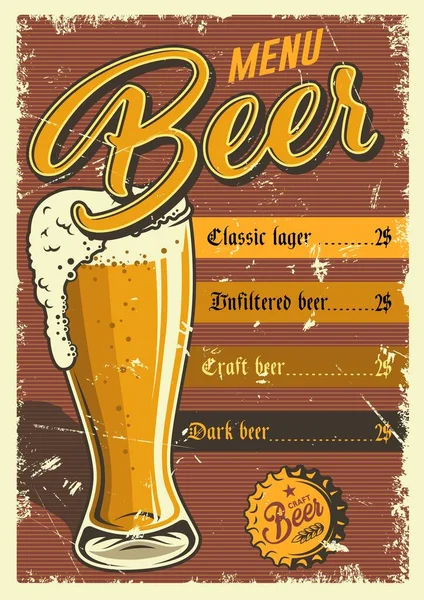 Pivní Reklama Grunge Pozadí Sklenicí Piva Kreativní Typografií Šablona Barevného — Stockový vektor
