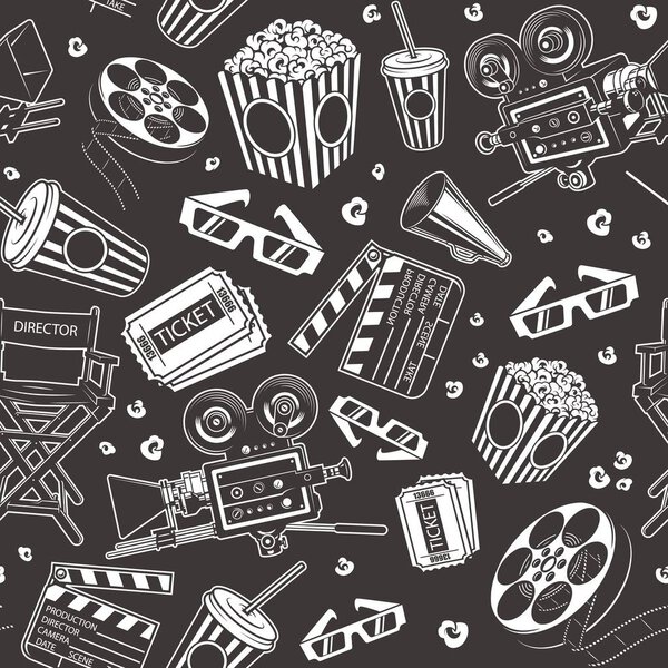 Seamless pattern with cinema elements. Vector illustration.