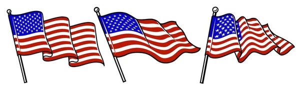 Sada Vlající Vlajky Usa Vektorová Ilustrace — Stockový vektor