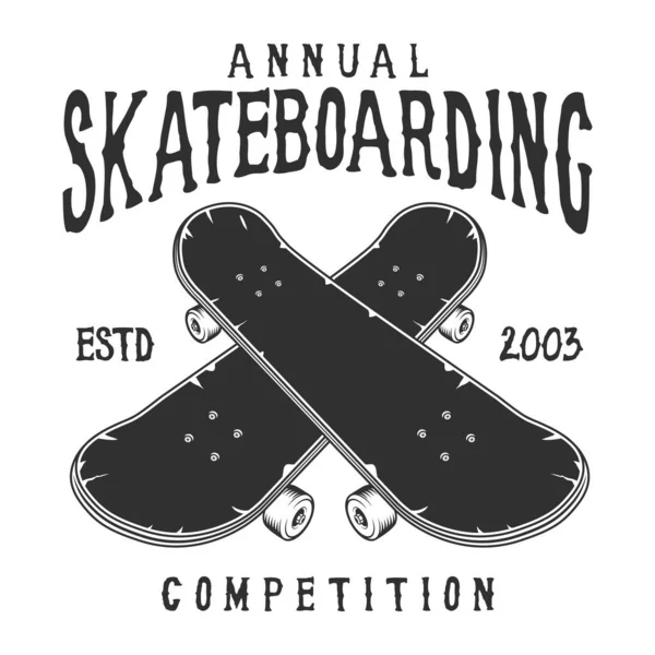 Vintage Skateboard Etikett Med Svart Korsade Skateboard Och Inskriptioner Isolerade — Stock vektor