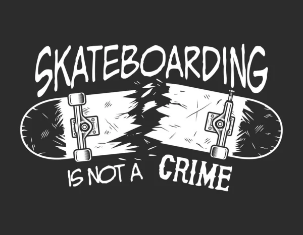 Vintage Skateboarden Monochrome Badge Met Letters Gebroken Skateboard Geïsoleerde Vector — Stockvector