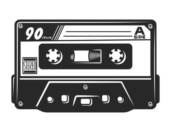 Vintage Monocromo Casete Audio Plantilla Aislado Vector Ilustración — Vector de stock