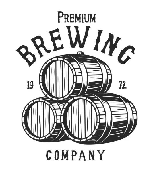 Логотип Пивоваренной Компании Деревянными Бочками Пива Надписями — стоковый вектор